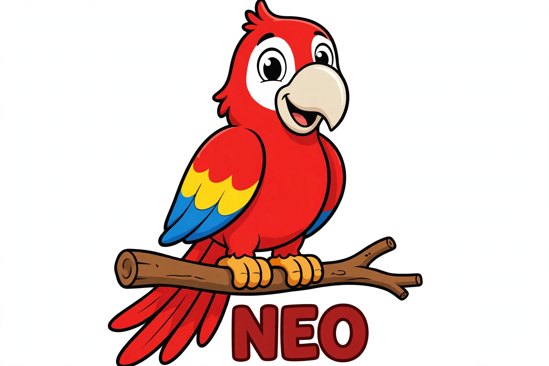 Neo, la guacamaya roja, en su tarjeta con su nombre