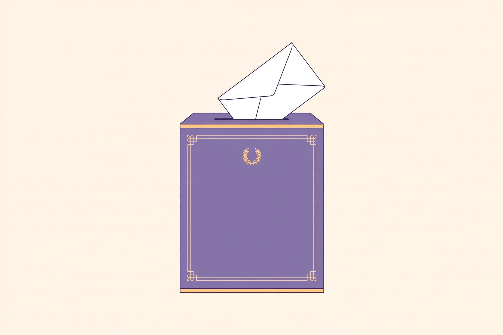 Ilustración minimalista de una urna electoral con una boleta entrando